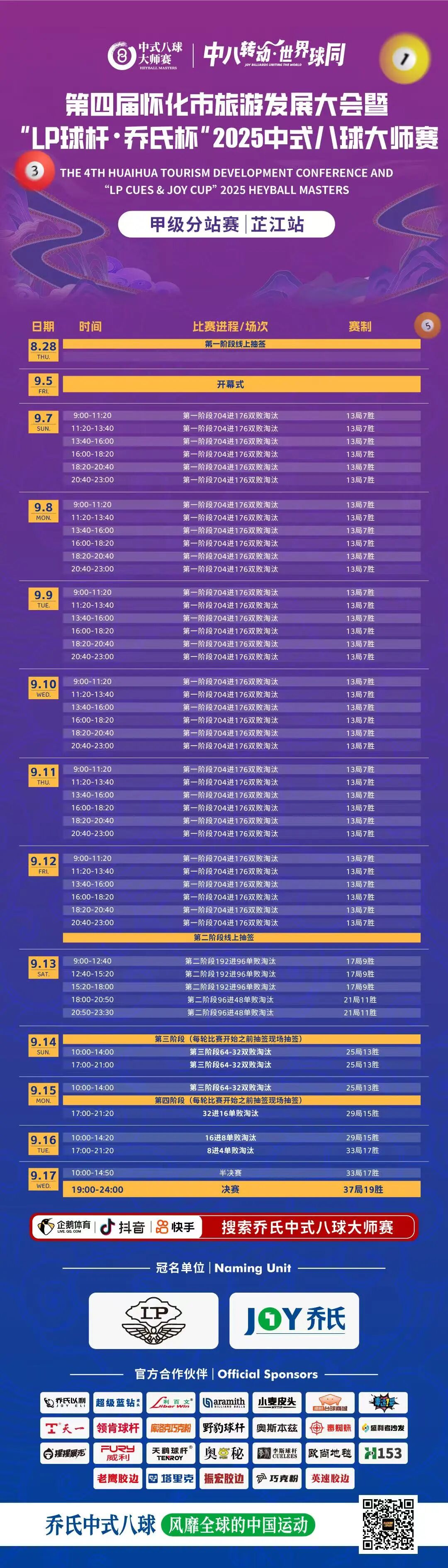 乔氏 | 2025中式八球大师赛(甲级分站赛·芷江站)·赛程表 乔氏 | 2025中式八球大师赛(甲级分站赛·芷江站)·赛程表